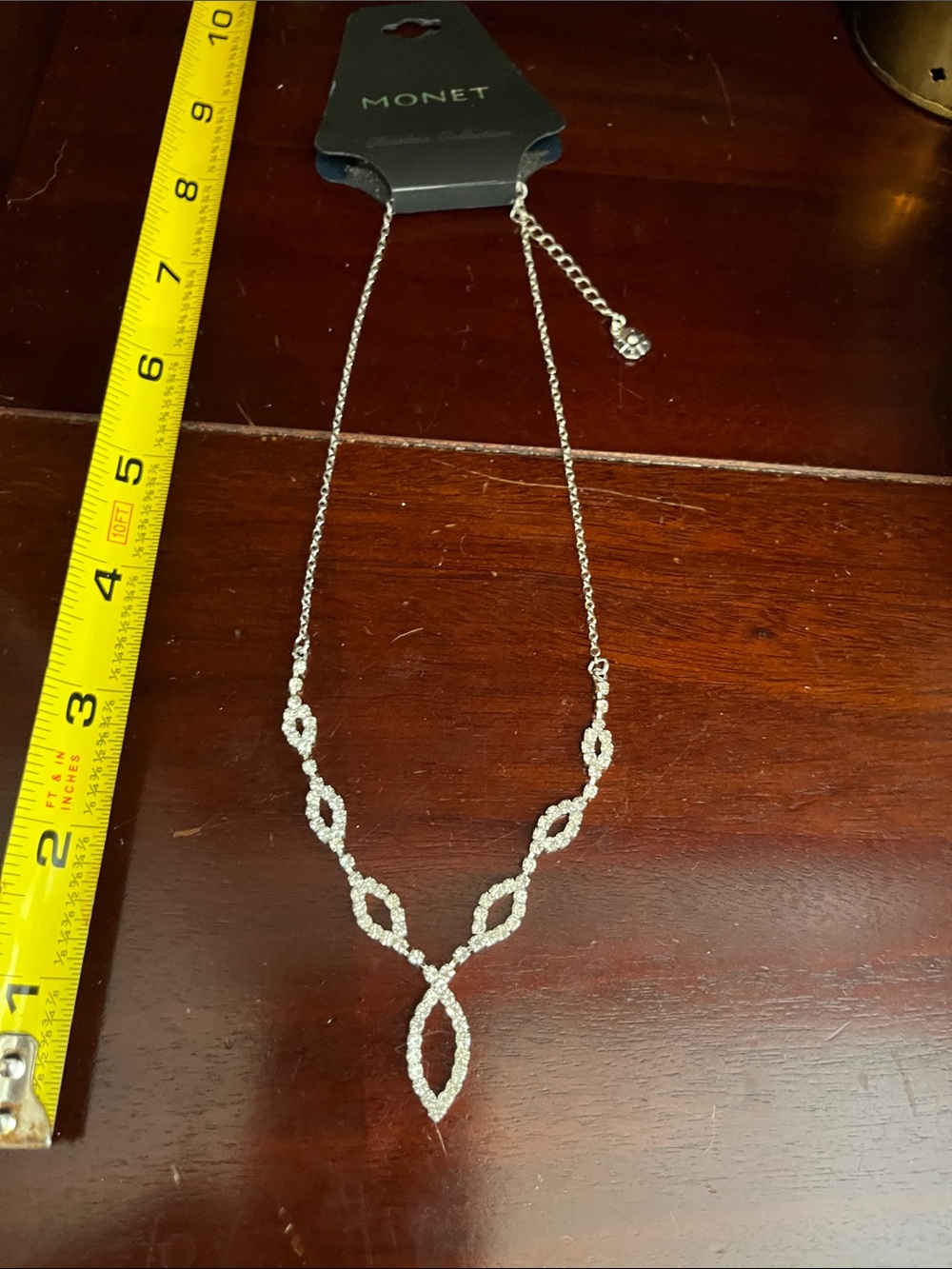Monet Silver Tone Clear Crystal Marquise-Link Necklace